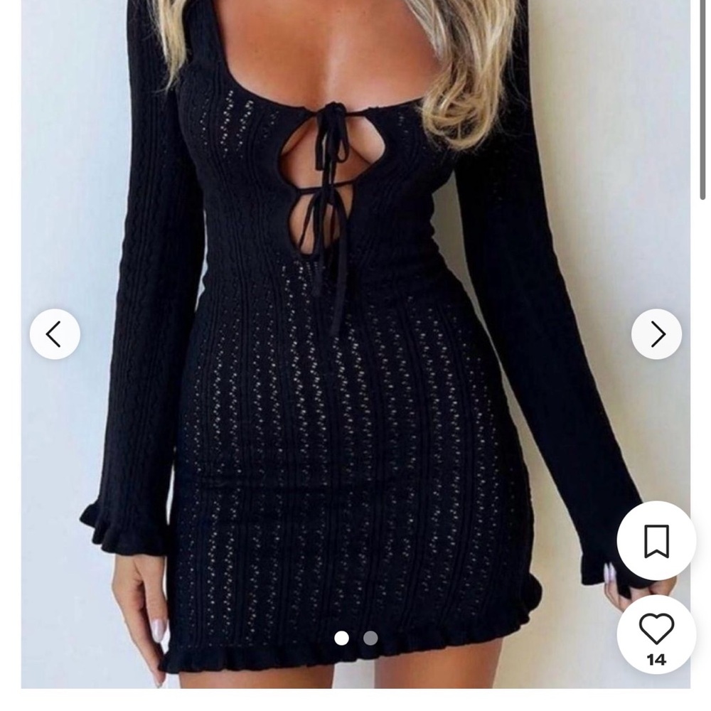 Tiger Mist Black Ribbed Tie Front Bodycon Dress